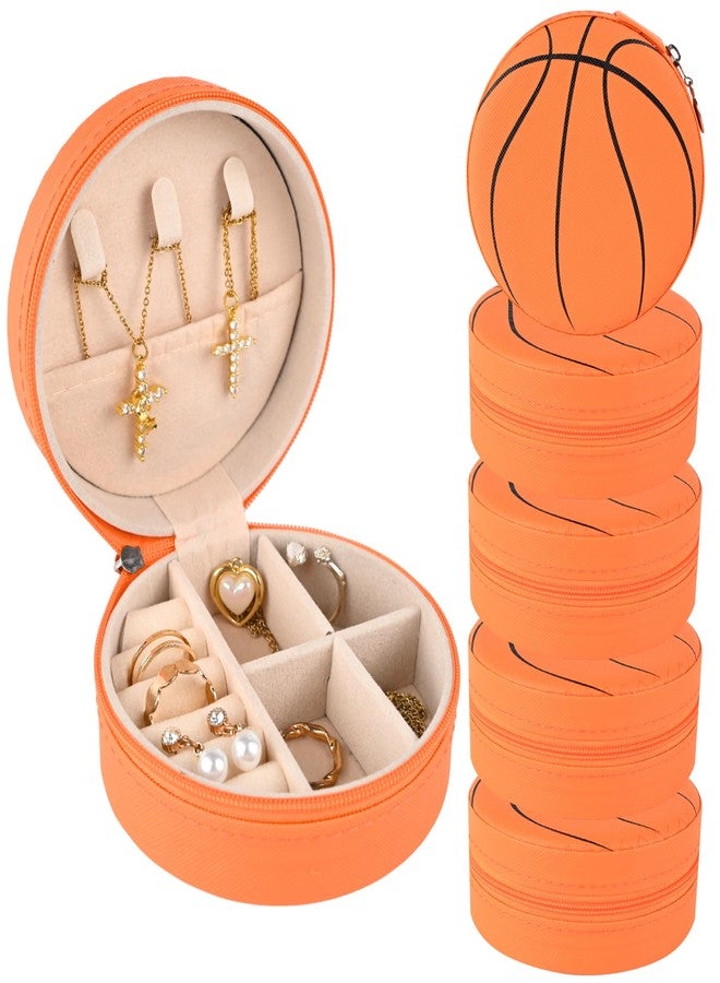Mindoub 6 Packs Basketball Mini Travel Jewelry Case Round Basketball Stuff Small Portable PU Leather Jewelry Box Organizer Storage Case for Sports Team Club Lovers Birthday Goodie Favors Gifts - Image 1